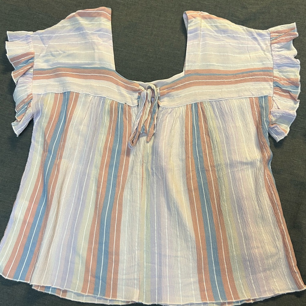 Tribal Striped Ruffle Sleeve Blouse L